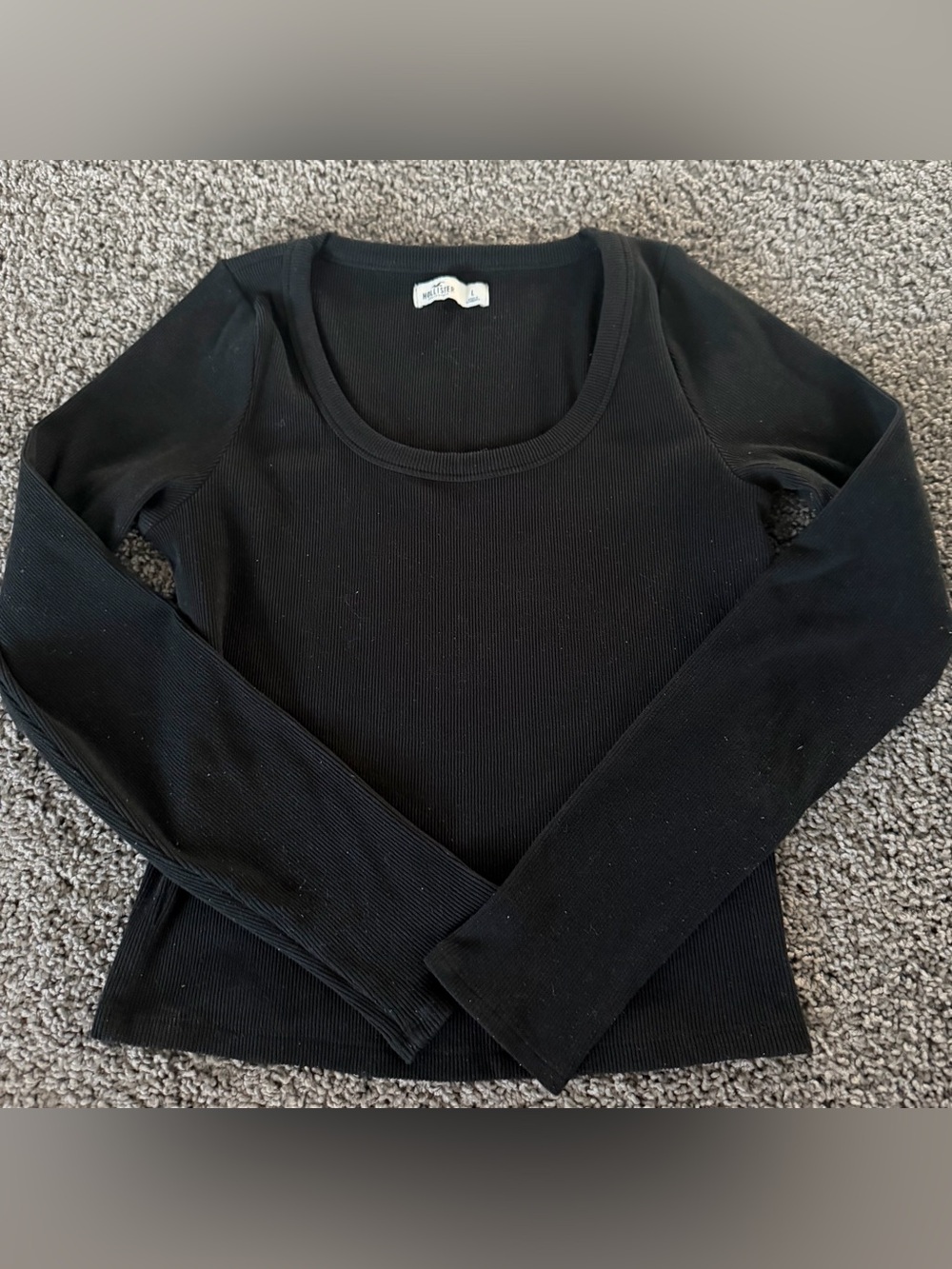 Hollister Black Ribbed Long Sleeve Scoop Neck Top Women’s L Y2K
